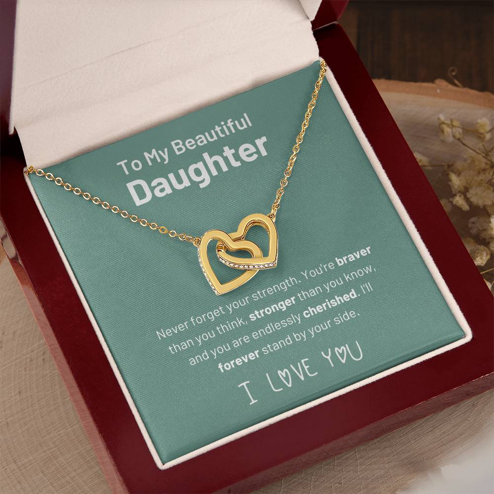 To My Daughter - Never Forget Your Strength - Interlocking Hearts Necklace